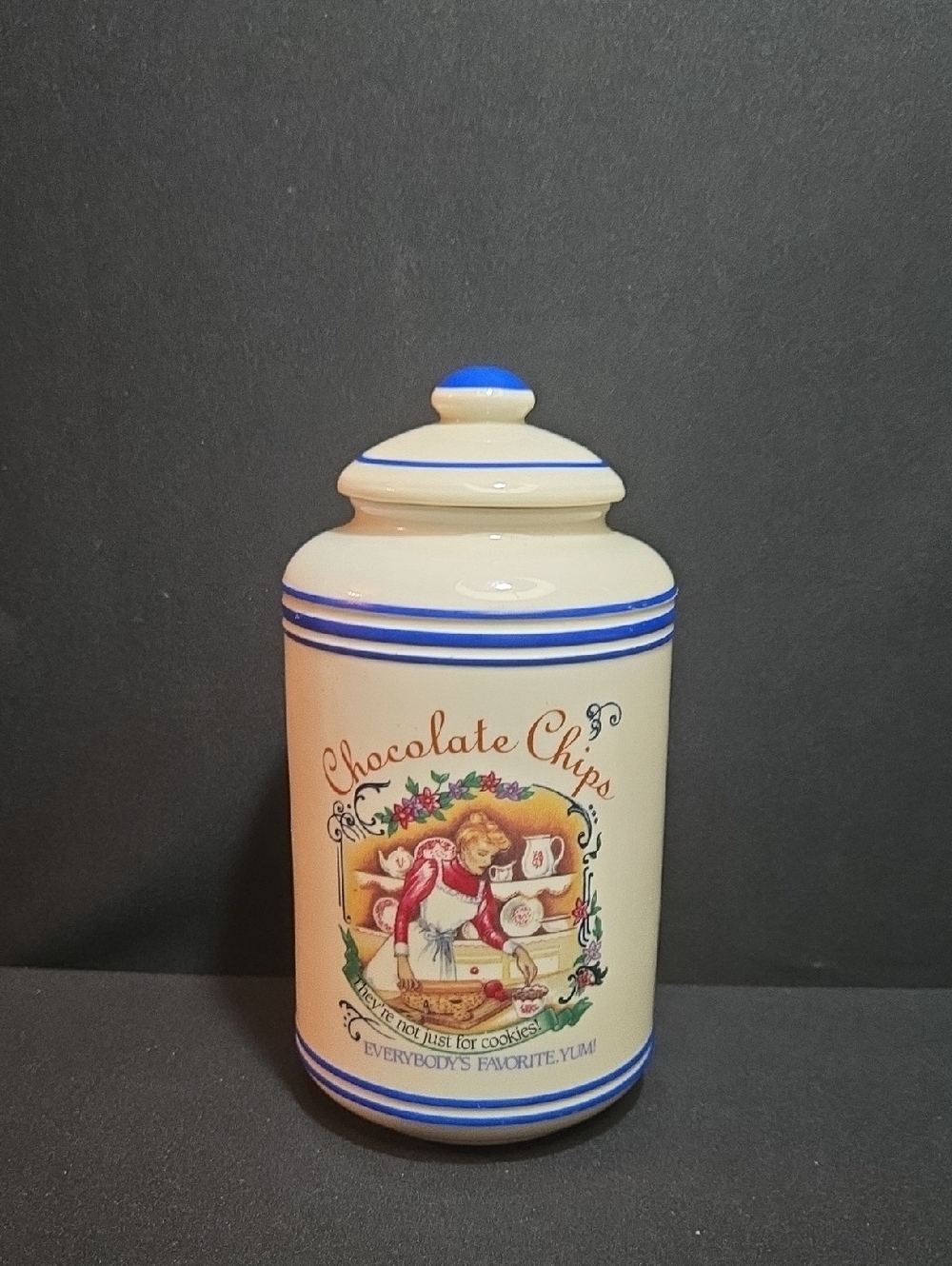 Lenox Vintage Style Ceramic Chocolate Chips Cookie Jar - Cream & Blue